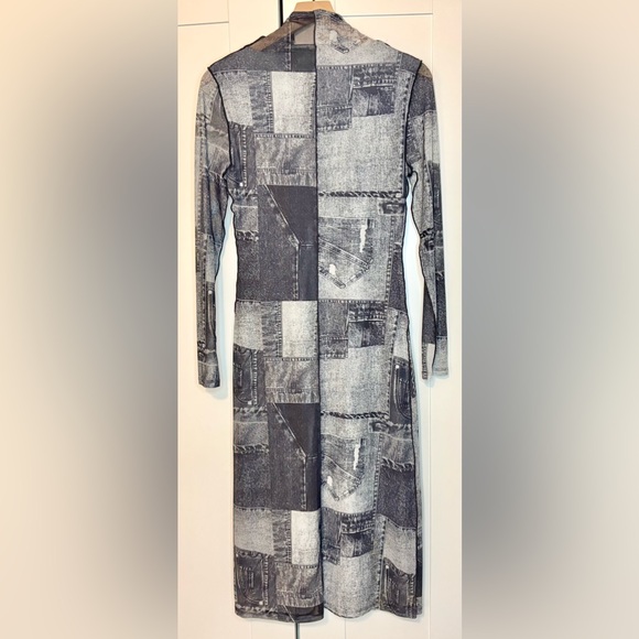 INTEMPO Graphic Patchwork Denim-Print Mesh Midi Dress - Picture 4 of 8